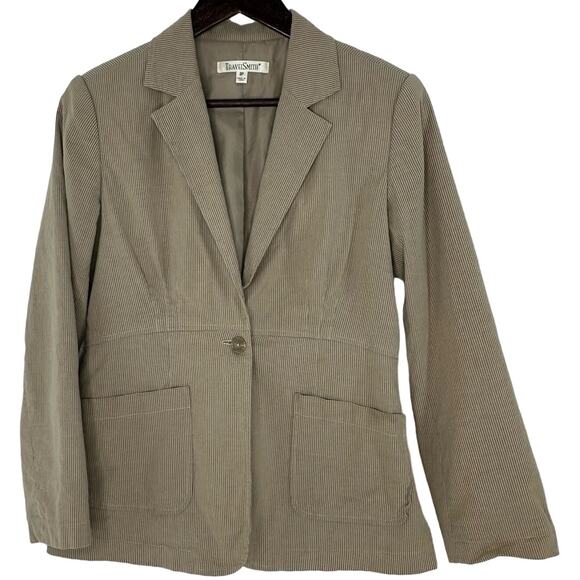 TravelSmith Tan Pinstripe Blazer 8P Business Travel Clothes Workwear Corpcore - Picture 1 of 4